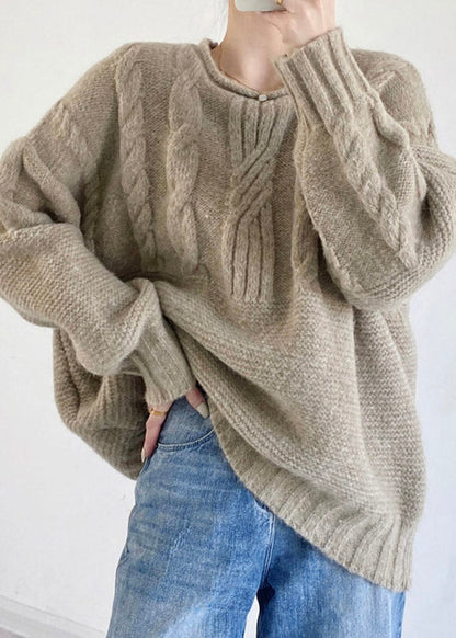Natural Patchwork Cozy Cable Cotton Knit Sweater Fall