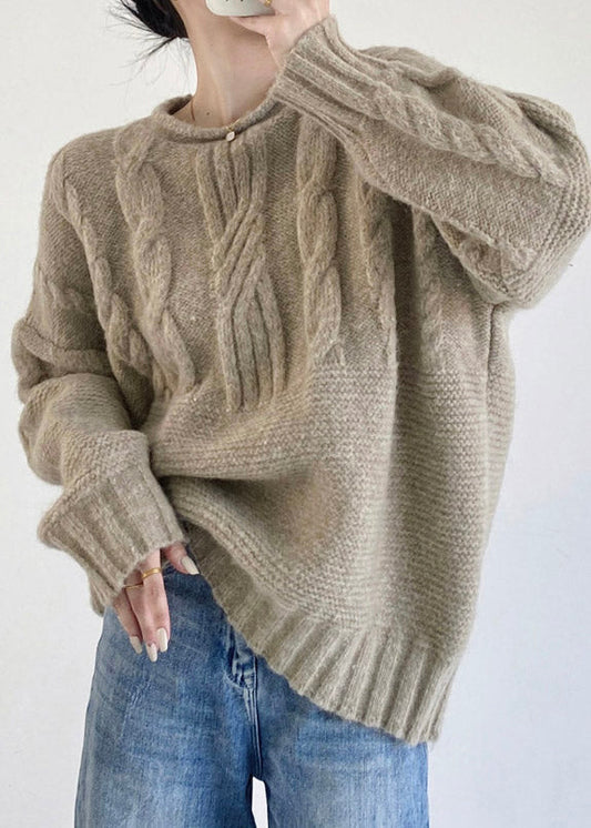 Natural Patchwork Cozy Cable Cotton Knit Sweater Fall