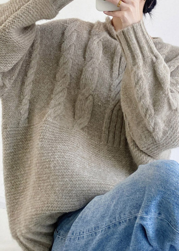 Natural Patchwork Cozy Cable Cotton Knit Sweater Fall
