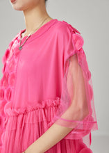 Load image into Gallery viewer, Natural Pink Asymmetrical Patchwork Tulle Maxi Dress Summer