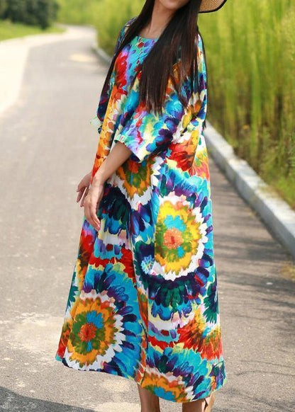 Plus Size Tie Dye Summer Maxi Dresses - SooLinen