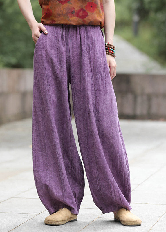 Natural Purple Patchwork Elastic Waist Lantern Pants Fall