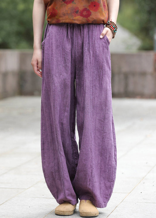 Natural Purple Patchwork Elastic Waist Lantern Pants Fall