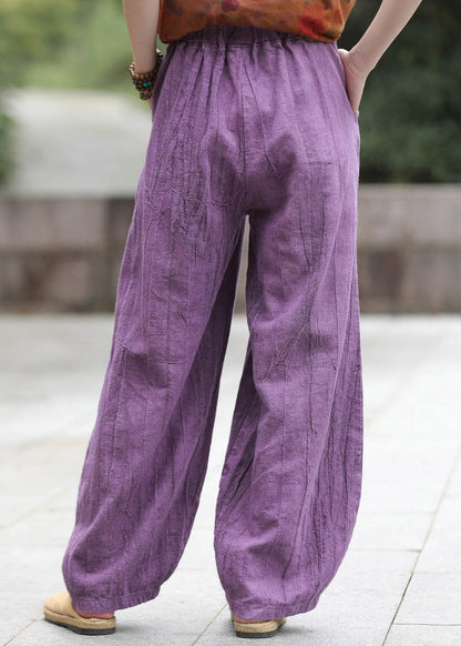 Natural Purple Patchwork Elastic Waist Lantern Pants Fall