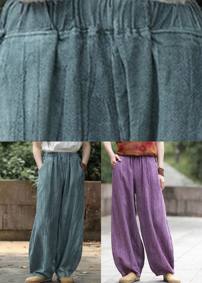 Natural Purple Patchwork Elastic Waist Lantern Pants Fall