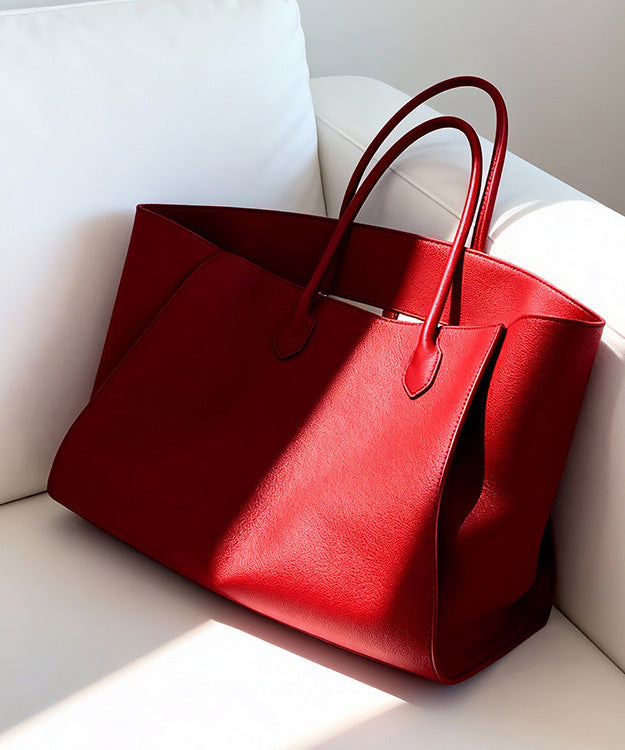 Natural Red Large Capacity Faux Leather Tote Bag