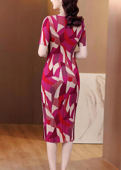 Natural Red O-Neck Print Maxi Dresses Short Sleeve