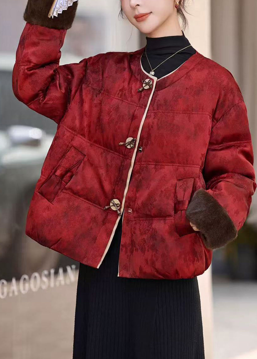 Natural Red Oversized Jacquard Duck Down Down Coat Winter