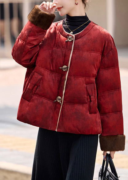 Natural Red Oversized Jacquard Duck Down Down Coat Winter