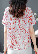 Load image into Gallery viewer, Natural Red Peter Pan Collar Print Chiffon Top Summer