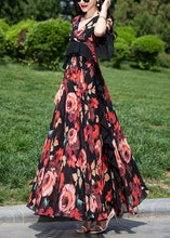 Load image into Gallery viewer, Natural Red V Neck Ruffled Print Chiffon Vacation Dresses Summer