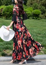 Load image into Gallery viewer, Natural Red V Neck Ruffled Print Chiffon Vacation Dresses Summer
