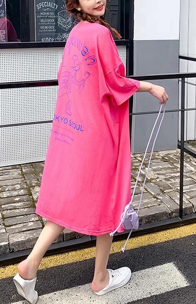 Natural Rose Graphic Cotton Half Sleeve Summer Dresses - SooLinen