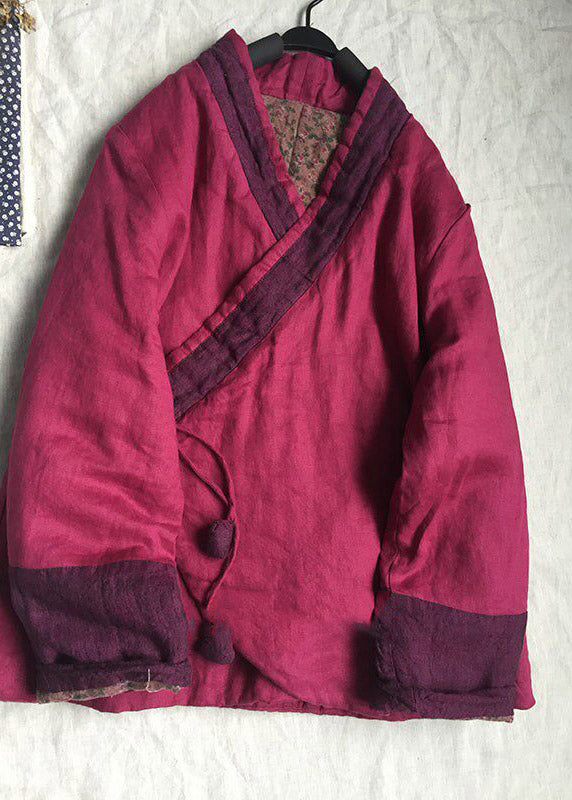 Natural Rose V Neck Patchwork Parka Long Sleeve
