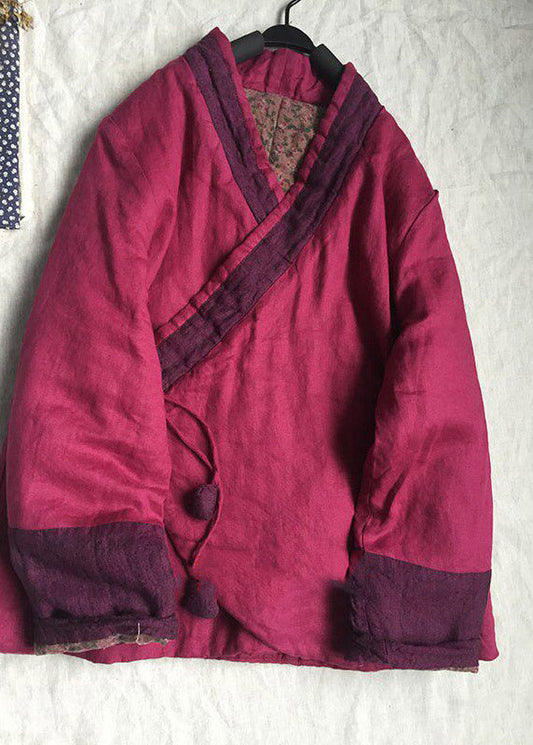 Natural Rose V Neck Patchwork Parka Long Sleeve
