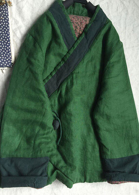 Natural Rose V Neck Patchwork Parka Long Sleeve