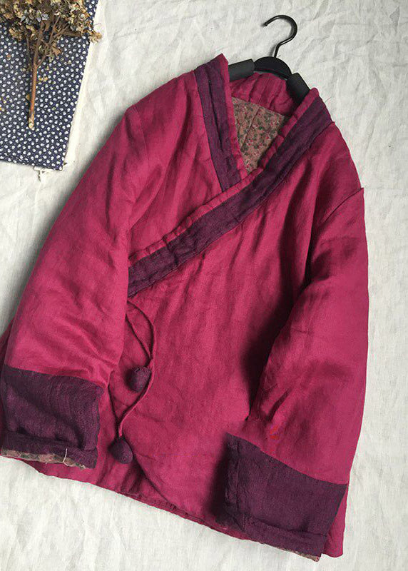 Natural Rose V Neck Patchwork Parka Long Sleeve