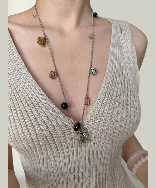 Natural Stone Crystal Pendant Pendant Titanium Steel Necklace