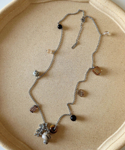 Natural Stone Crystal Pendant Pendant Titanium Steel Necklace