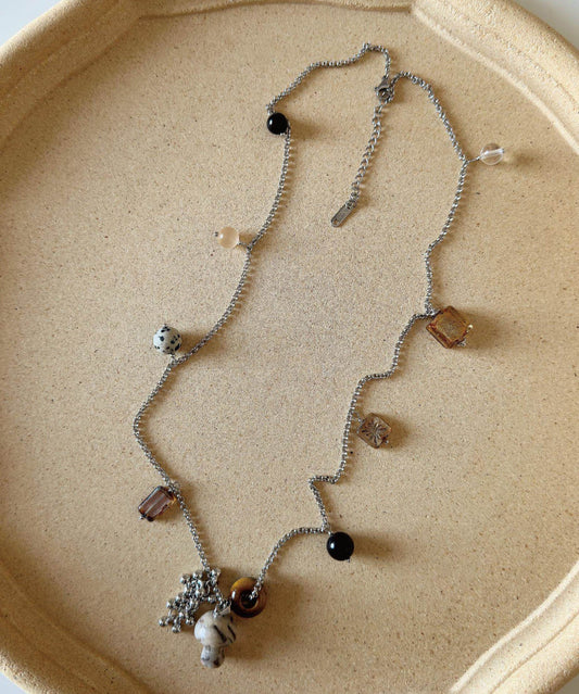 Natural Stone Crystal Pendant Pendant Titanium Steel Necklace