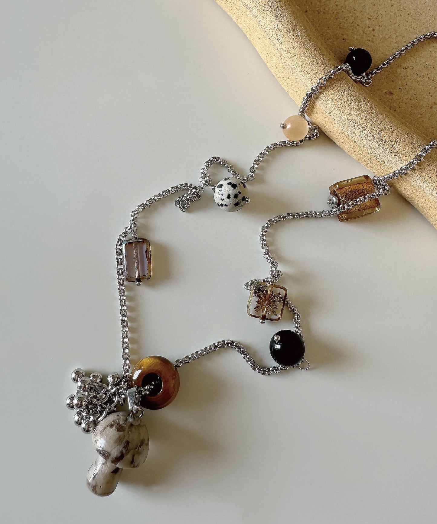 Natural Stone Crystal Pendant Pendant Titanium Steel Necklace