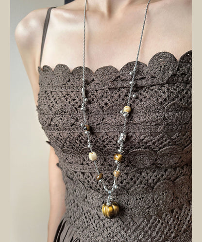 Natural Stone Pendant Titanium Steel Long Necklace