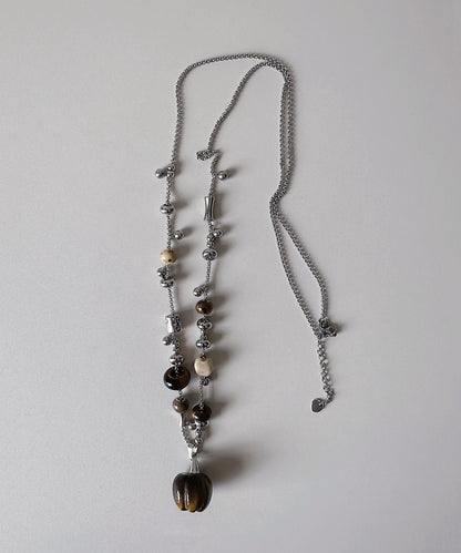 Natural Stone Pendant Titanium Steel Long Necklace