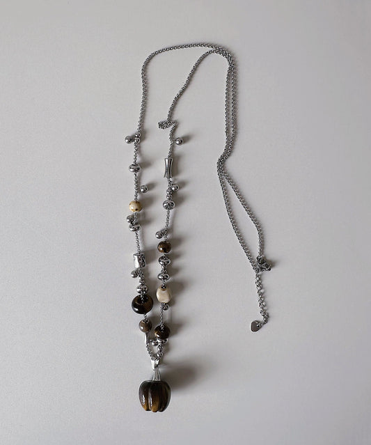 Natural Stone Pendant Titanium Steel Long Necklace