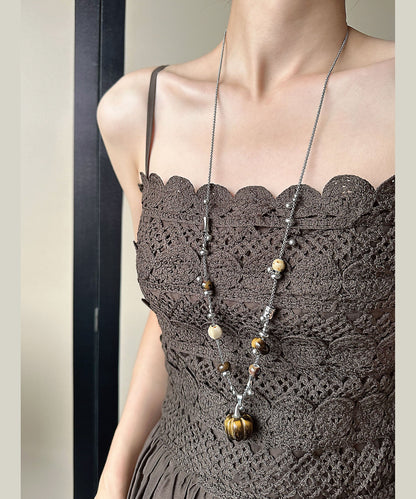 Natural Stone Pendant Titanium Steel Long Necklace