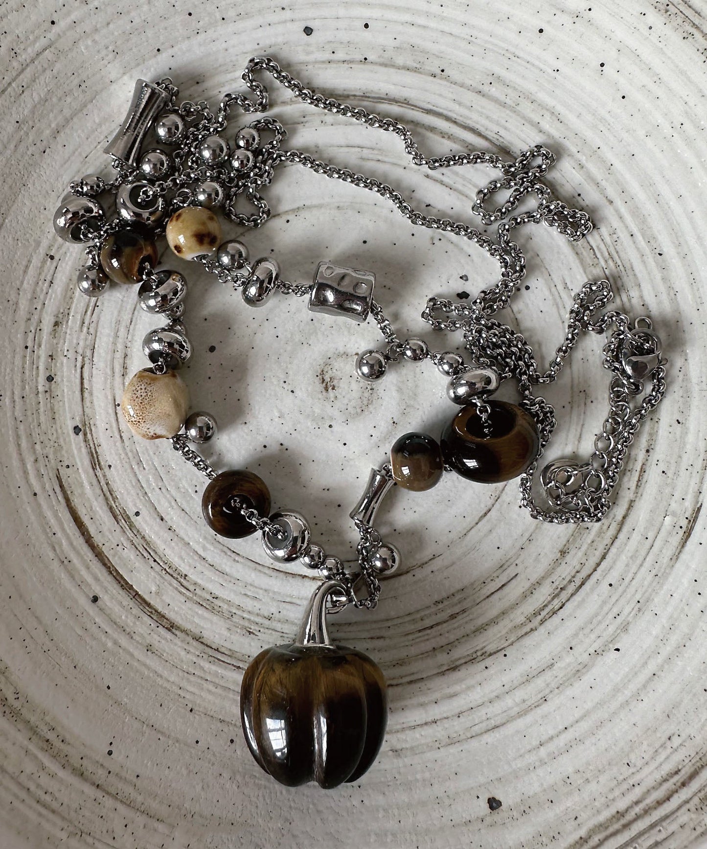 Natural Stone Pendant Titanium Steel Long Necklace