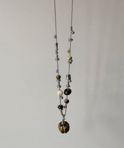 Natural Stone Pendant Titanium Steel Long Necklace