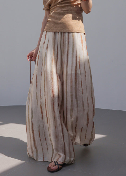 Natural Striped High Waist Wide Leg Pants Summer