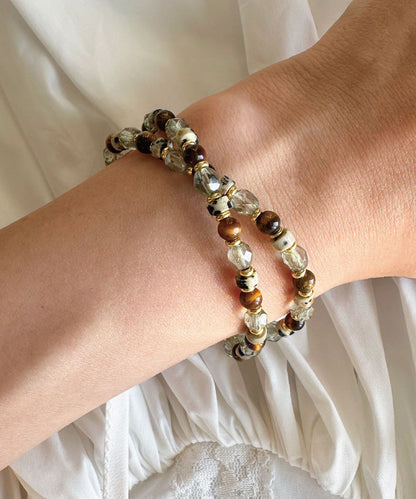 Natural Tiger Eye Stone Bead Glass Bead Chain Bracelet