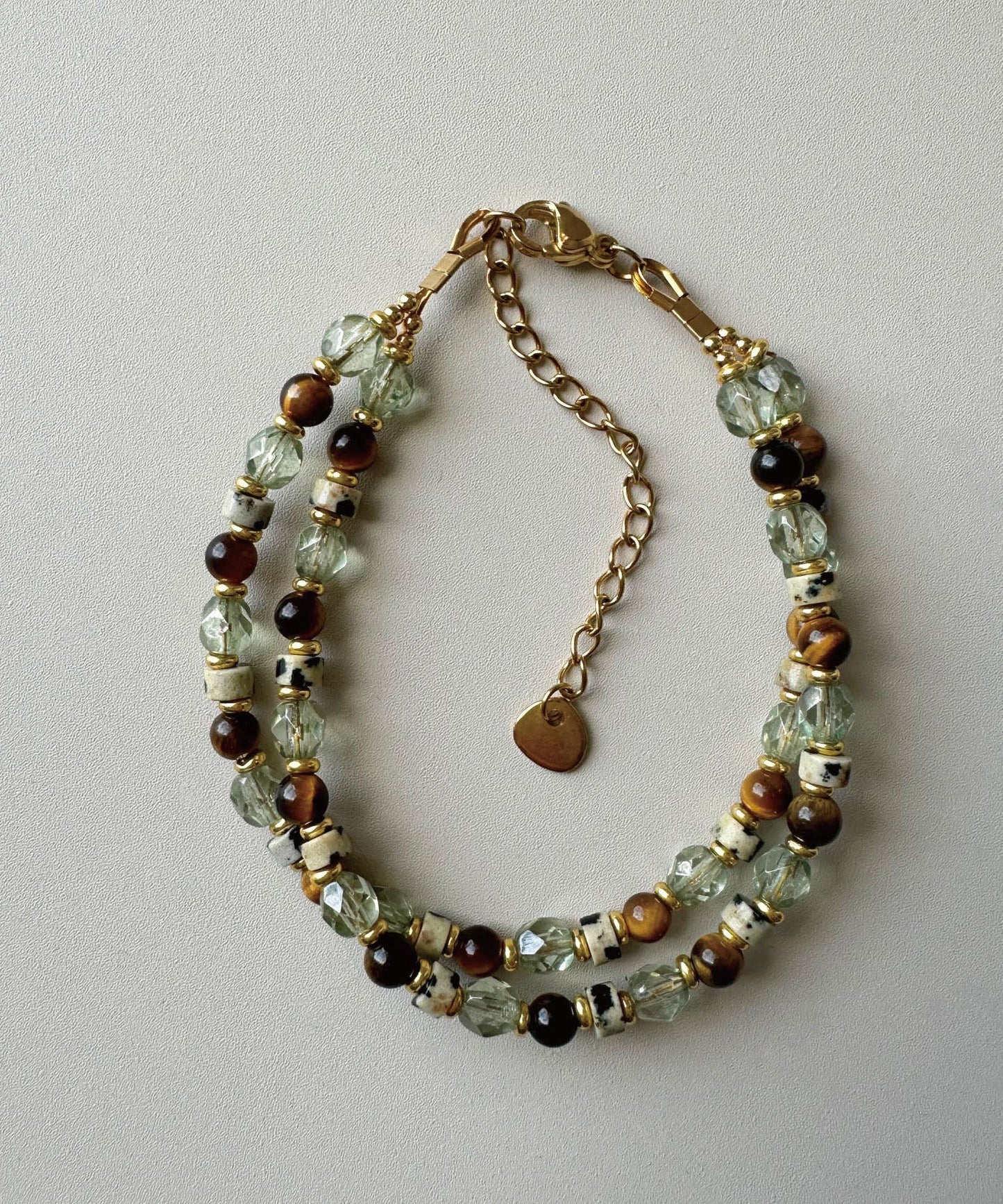 Natural Tiger Eye Stone Bead Glass Bead Chain Bracelet