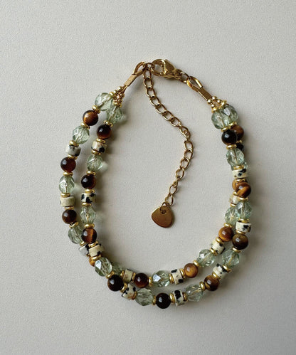 Natural Tiger Eye Stone Bead Glass Bead Chain Bracelet