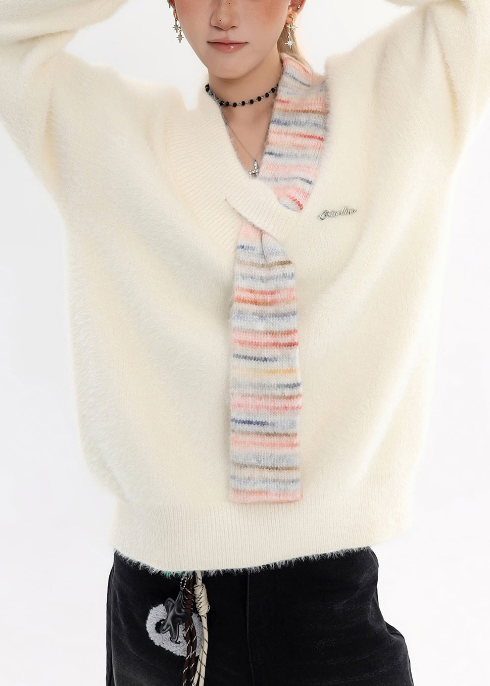 Natural White Asymmetrical Chunky Oversized Knit Sweater Winter