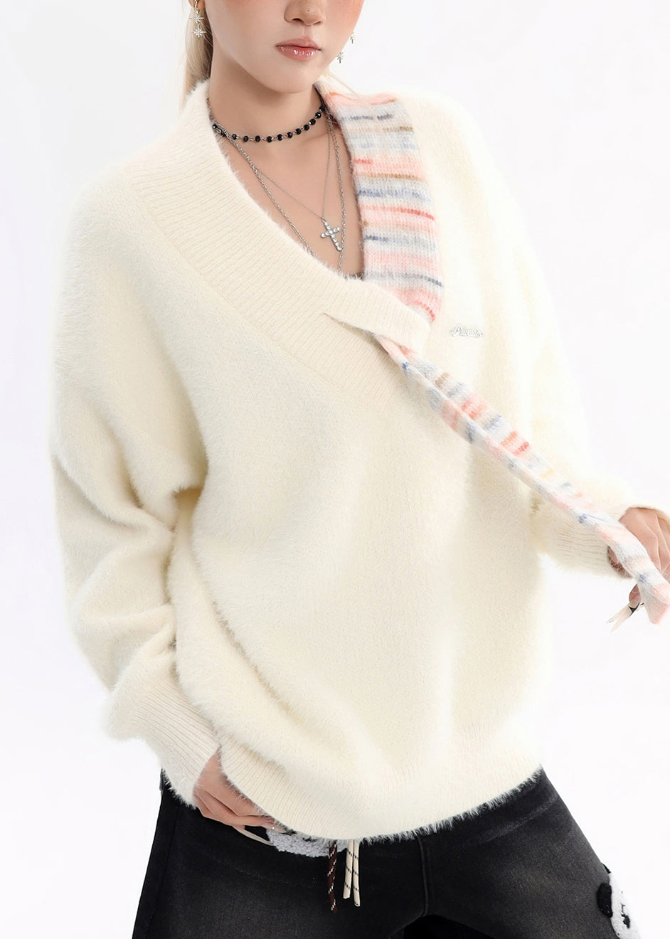 Natural White Asymmetrical Chunky Oversized Knit Sweater Winter
