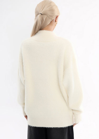 Natural White Asymmetrical Chunky Oversized Knit Sweater Winter