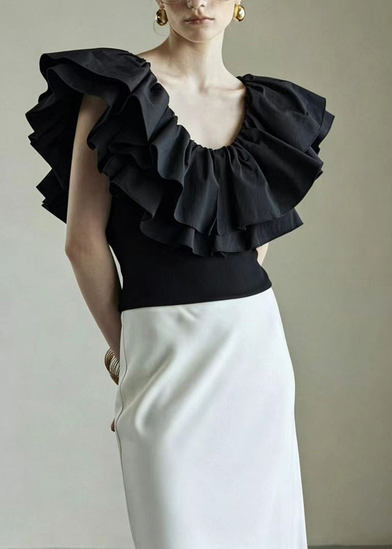 Natural White Double-layered Ruffled Cotton Shirt Top Summer