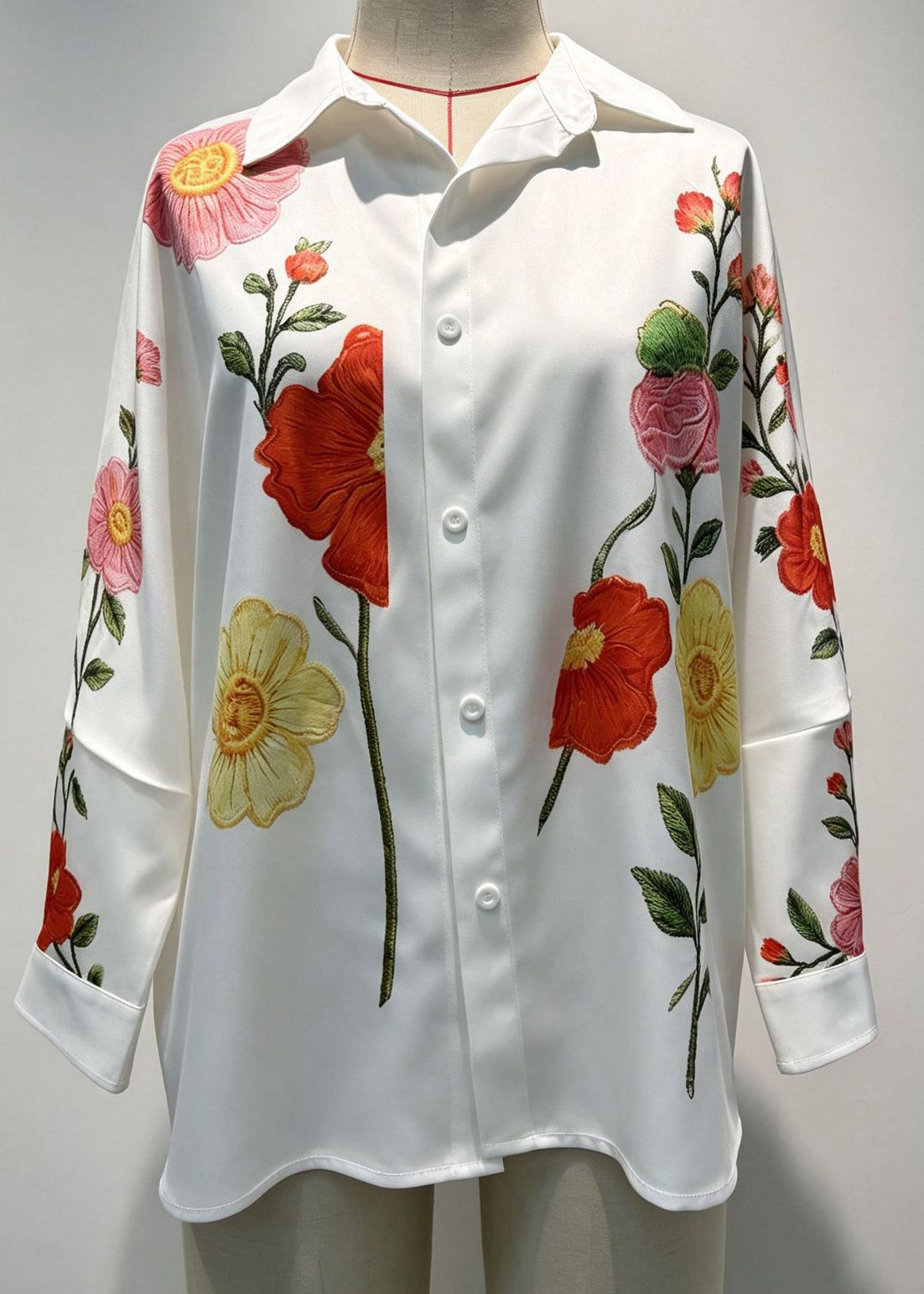 Natural White Oversized Print Cotton Blouse Tops Fall
