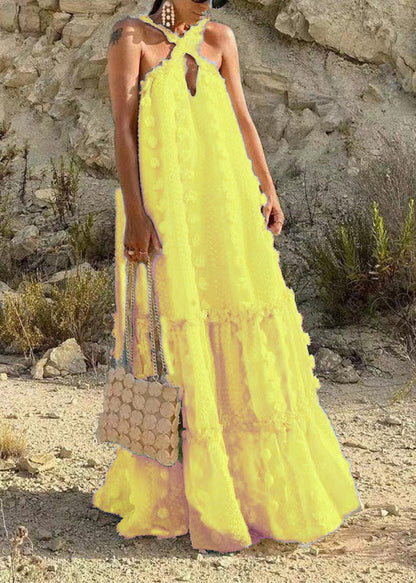 Natural White Ruffled Floral Patchwork Cotton Long Dresses Summer