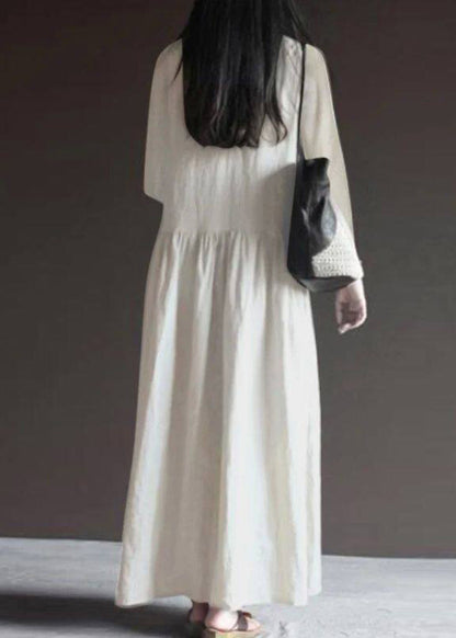 Natural White Wrinkled Patchwork Maxi Dress Long Sleeve