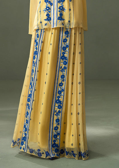 Natural Yellow Embroidered Print Exra Large Hem Silk Skirt Summer