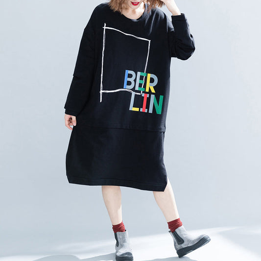 Natural black Cotton dresses Pakistani Wardrobes Letter short Dresses