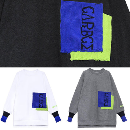 Natural black tunic top Neckline o neck patchwork tops - SooLinen