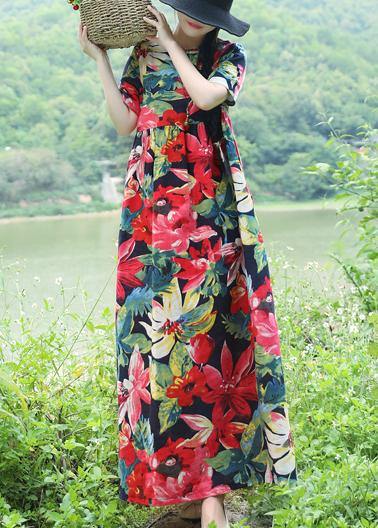 Natural blue linen clothes Fine Shirts prints Maxi summer Dresses - SooLinen