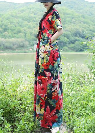 Natural blue linen clothes Fine Shirts prints Maxi summer Dresses - SooLinen