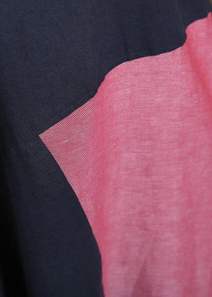 Natural blue o neck linen outfit patchwork color Maxi summer Dresses - SooLinen