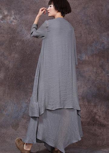 Natural bracelet sleeved linen clothes Shirts gray cardigan summer - SooLinen