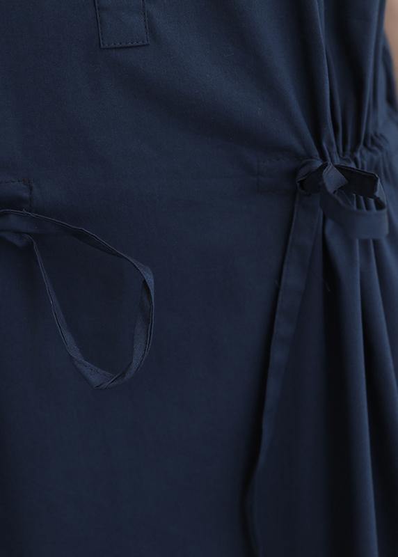 Natural lapel drawstring cotton clothes linen khaki Maxi Dress - SooLinen